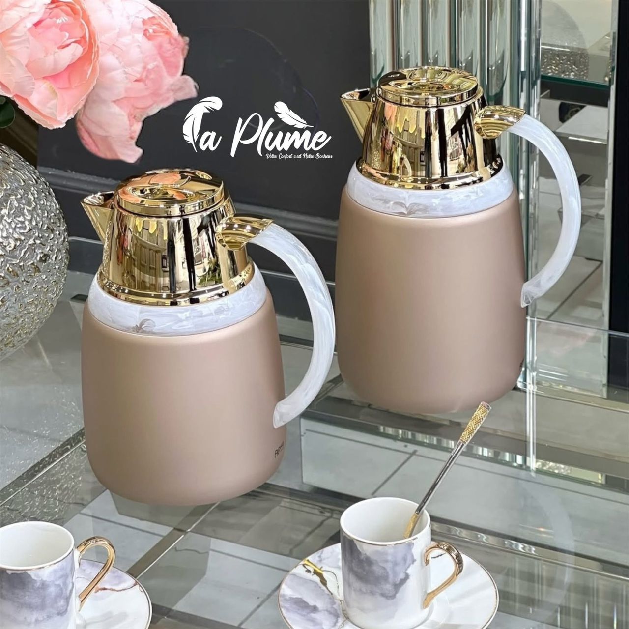Théières élégantes en céramique dorée – La Plume