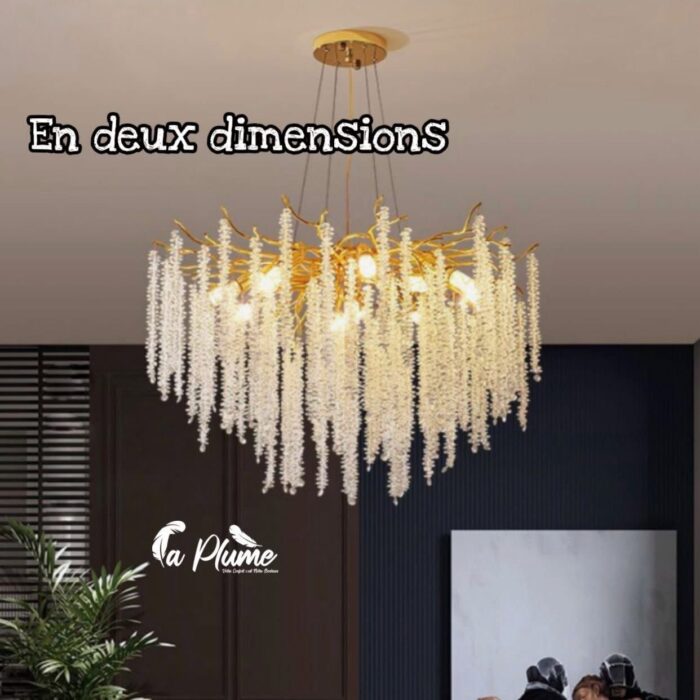 Lustre élégant à pampilles dorées – La Plume