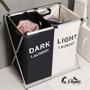 Panier à linge sale pliable avec 2 grilles pour séparer les vêtements