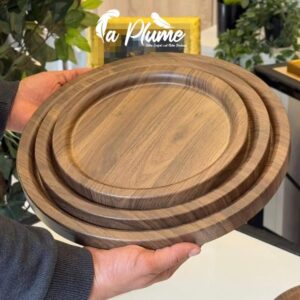 Lot de Plateaux Ronds en Bois Foncé