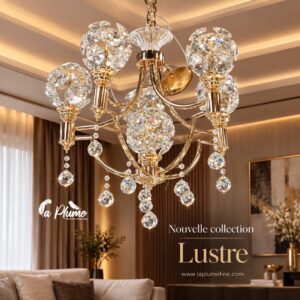 Lustre en cristal doré moderne et luxueux