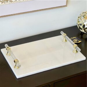 Plateau rectangulaire en marbre avec poignées dorées et transparentes
