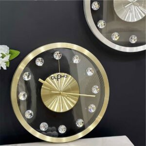 Horloge murale Alpha design cristal – Finition dorée ou argentée