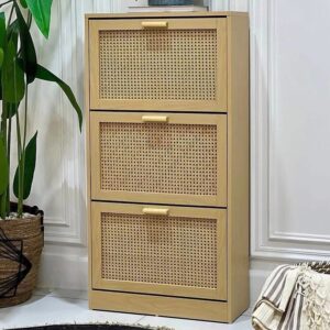 Meuble à chaussures en cannage – 3 tiroirs, 18 paires (118 × 60 × 24 cm)