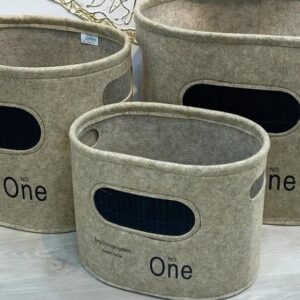 Ensemble de paniers de rangement en feutre avec poignées découpées et inscription décorative