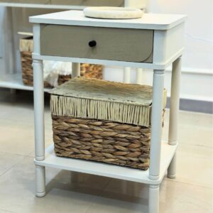 Table de chevet blanche avec tiroir et étagère