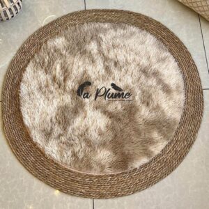 Tapis rond fausse fourrure et jute