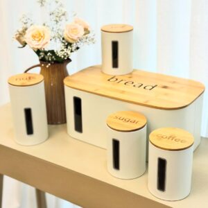 Set de boîtes de rangement cuisine avec boîte à pain – couvercles bambou