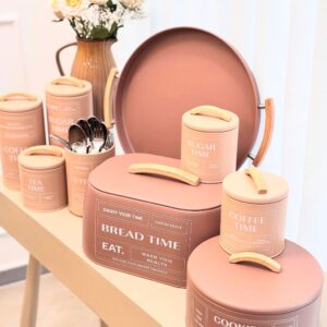 Ensemble de rangement cuisine — Boîte à pain + pots à sucre, thé et café