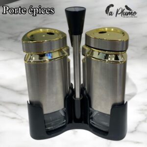 Porte-épices — Salière et poivrière en verre et inox avec support