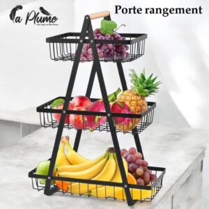Panier de rangement en métal noir avec poignée en bois
