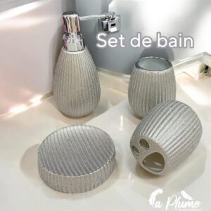 Set de bain 4 pièces argenté strié