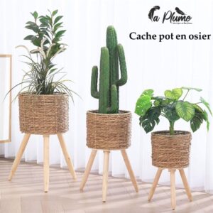 Lot de 3 cache-pots sur pieds « Tonga » en jonc de mer — tailles PM / MM / GM