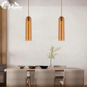 Lustre suspension poutre bois rustique avec ampoules vintage