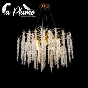 Lustre moderne en métal doré et cristaux