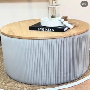 Table basse ronde avec rangement et plateau en bois