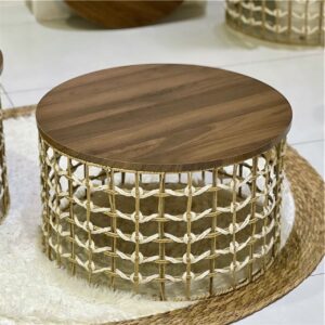 Table basse ronde en bois et corde tressée style bohème
