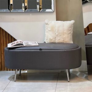 Banc coffre de rangement ovale gris avec pieds métalliques