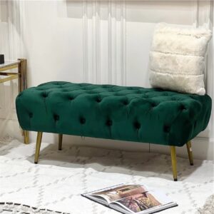 Banc capitonné en velours vert avec pieds dorés