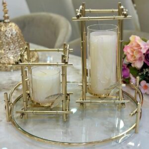 Porte-bougies Estella en métal doré et verre
