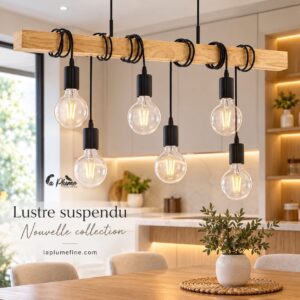 Lustre de cuisine suspendu avec support en bois