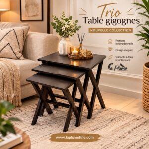 Ensemble de 3 tables gigognes modernes en bois foncé