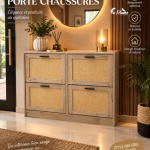Meuble à chaussures en bois avec façades tressées