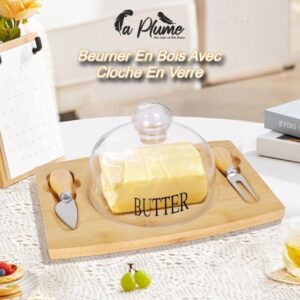 Beurrier en bois avec couvercle en verre
