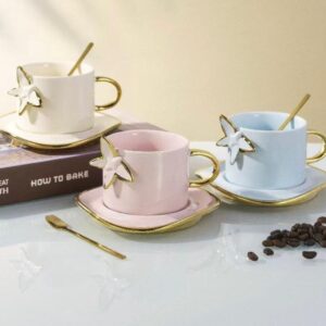 Tasse à café et soucoupe en papillon doré