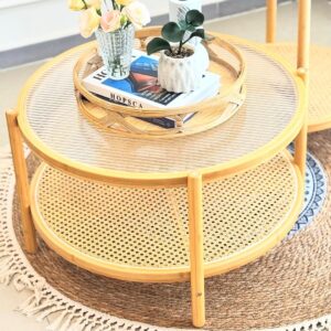 Table basse ronde en bois et verre