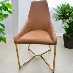 Chaise Design Moderne (Tissu Marron/Cuir et Base Dorée)