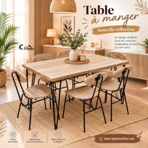 Table à Manger de 6 Chaises Style Industriel