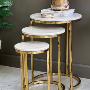 Tables Gigognes Élégance du Marbre et de l'Acier Doré