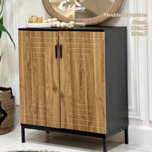 Meuble à Chaussures Texturé Bois & Noir(80cm*90cm*38cm)