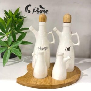 Service Vinaigrette, Huile(5 Pièces - Céramique et Bambou)