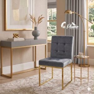 Chaise de Salle à Manger Luxe (Velours Gris et Doré)