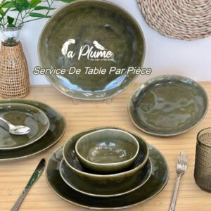 Service de Table en Céramique Artisanale Vert Forêt