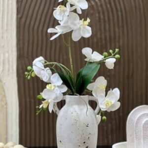 plant L'Orchidée Blanche Artificielle dans un Pot Rustique