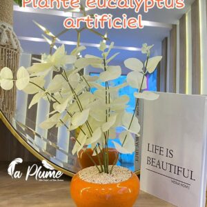 Plante Artificielle Eucalyptus blanc dans Pot Sphérique Orange