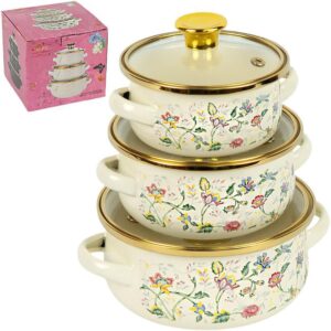 Set de Marmites Motif Floral(12, 14, 16 cm)