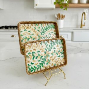 Plateaux Rectangulaires en Mosaïque et Rotin