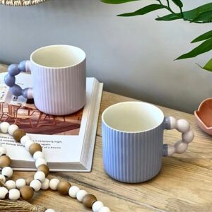 Duo de Mugs en Céramique Côtes avec Anses Perles Bicolores