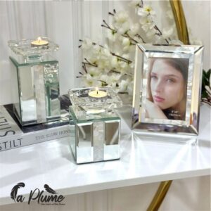 Porte-Bougie Cylindrique en Verre Effet Miroir