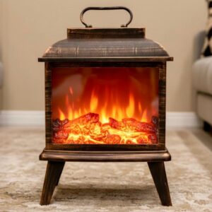Lanterne Cheminée Décorative- Effet Flammes LED Réaliste