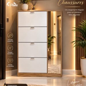 Meuble à chaussures avec miroir 155cm*24cm*99cm