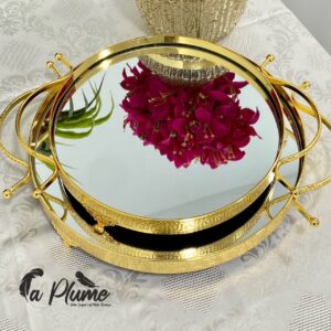 Plateau Miroir de Luxe à Motifs Grecs – Finition Dorée Haute Brillance