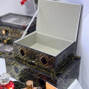 Coffret/Boîte à Bijoux à Motif Arabesque (Noir et Dorés)