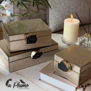 Boîtes à Bijoux de Luxe Fini Beige Miroir et Poignée Géode