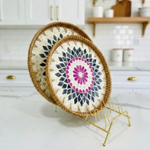 Plateaux en Mosaïque de Nacre et Osier