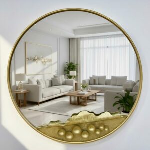 Miroir Rond Décoratif à Vague Texturée Or